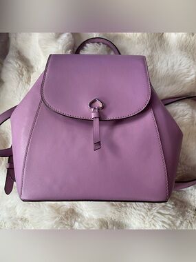 Kate Spade New York Adel Medium Flap Leather Backpack, lavender, EUC